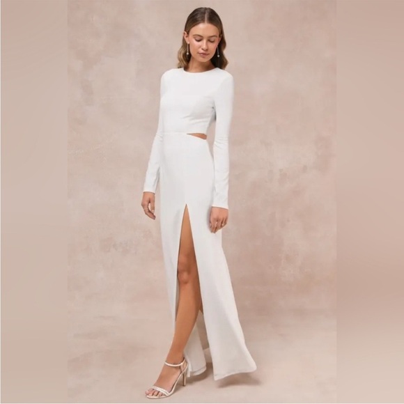 Lulus Going for the Wow White Long Sleeve Cutout Maxi Dress Size XL New with tag - Picture 4 of 12